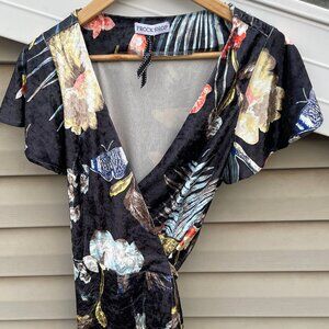 Women's Size Medium Frock Shop Velvet-style Wrap Dress - Vivid colors, Like New!